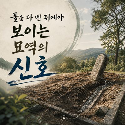 풀을 다 벤 뒤에야 보이는 묘역의 신호