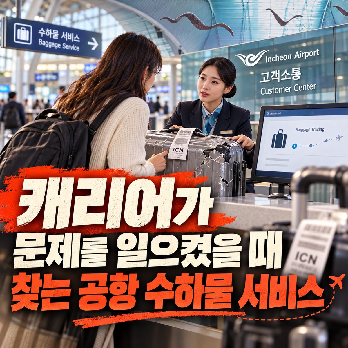 캐리어가 문제를 일으켰을 때 찾는 공항 수하물 서비스