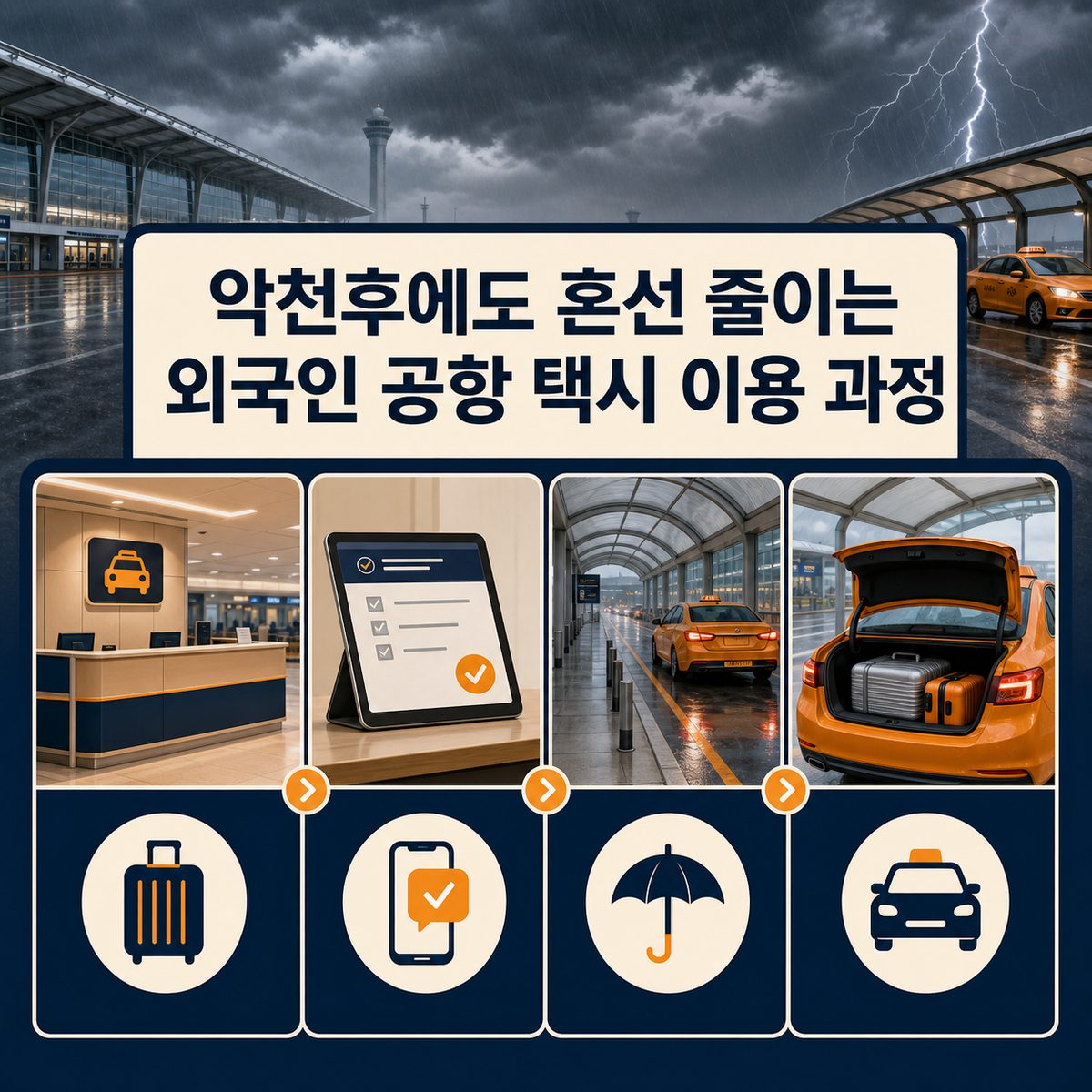 악천후에도 혼선 줄이는 외국인 공항 택시 이용 과정