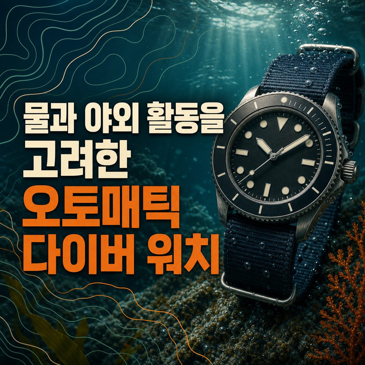 물과 야외 활동을 고려한 오토매틱 다이버 워치