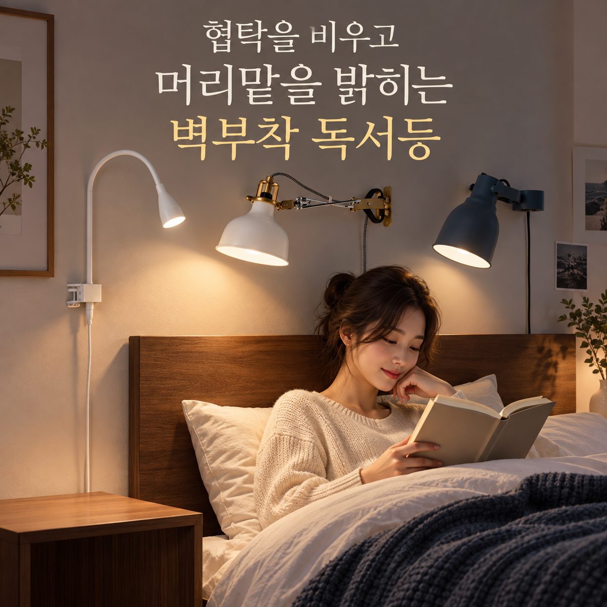협탁을 비우고 머리맡을 밝히는 벽부착 독서등