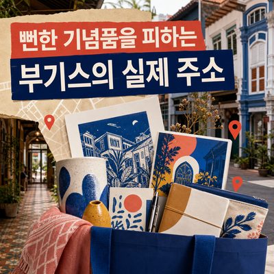 부기스에서 뻔한 기념품을 피하는 실제 주소