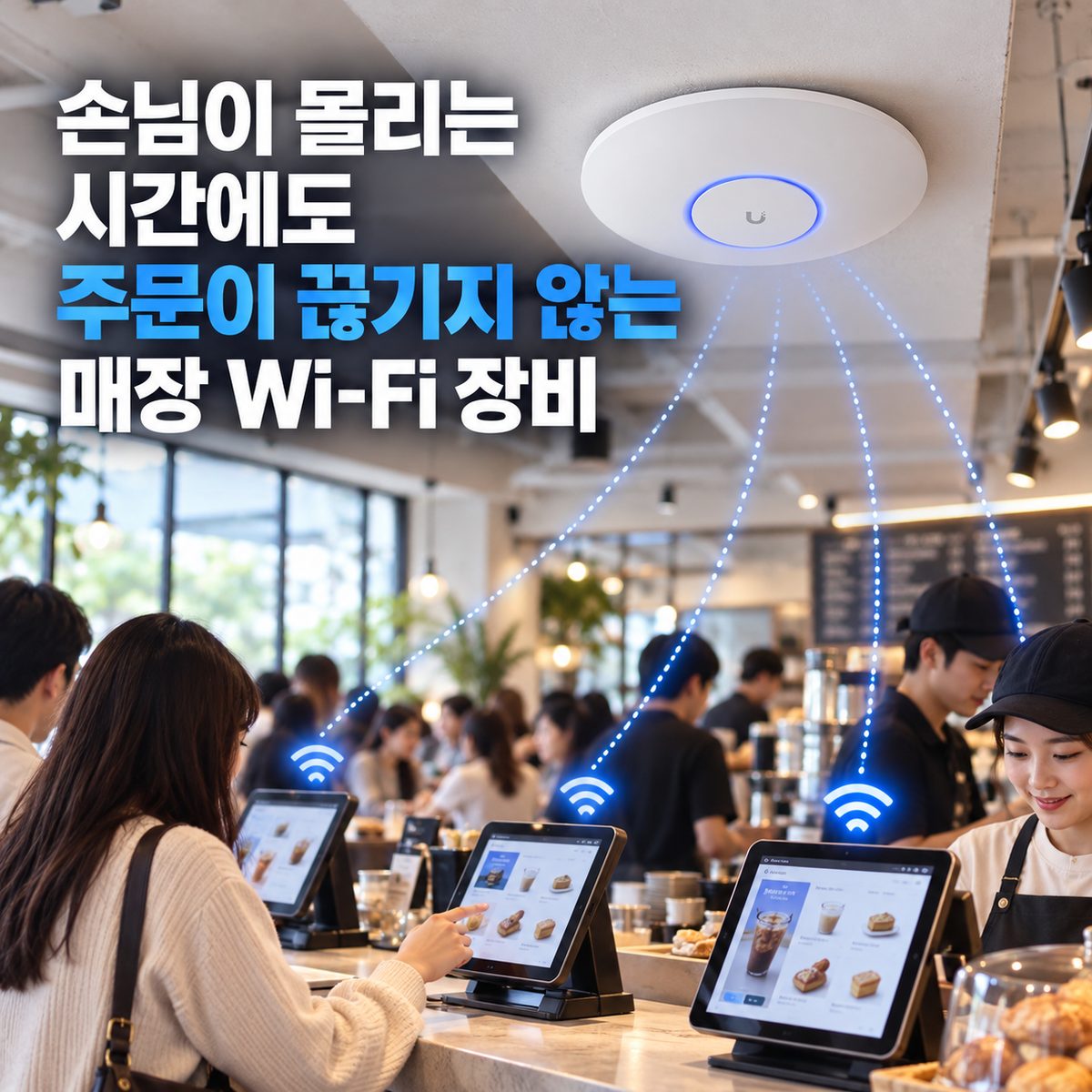 손님이 몰리는 시간에도 주문이 끊기지 않는 매장 Wi‑Fi 장비
