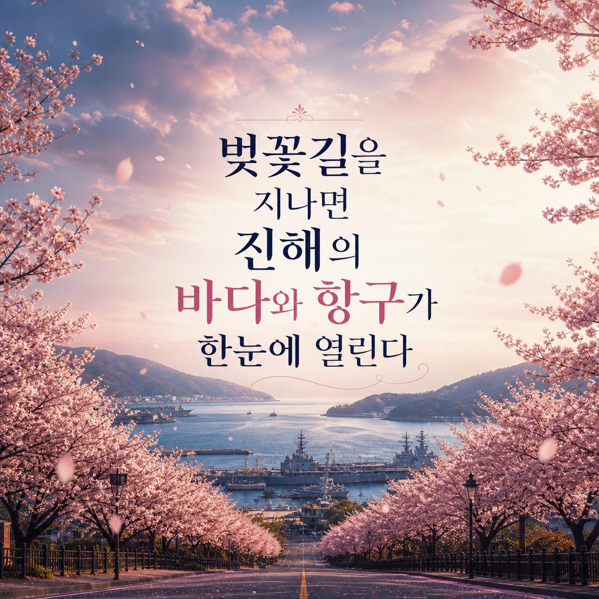 Passing Through the Cherry Blossom Road Reveals the Sea and Port of Jinhae at a Glance