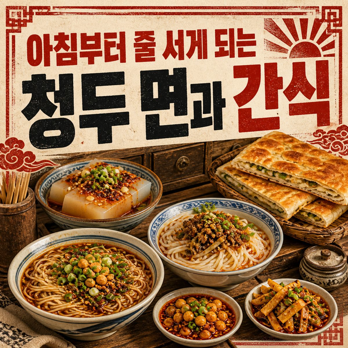 아침부터 줄 서게 되는 청두 면과 간식