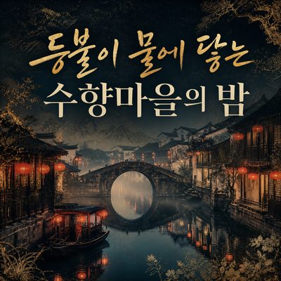 등불이 물에 닿는 중국 수향마을의 밤