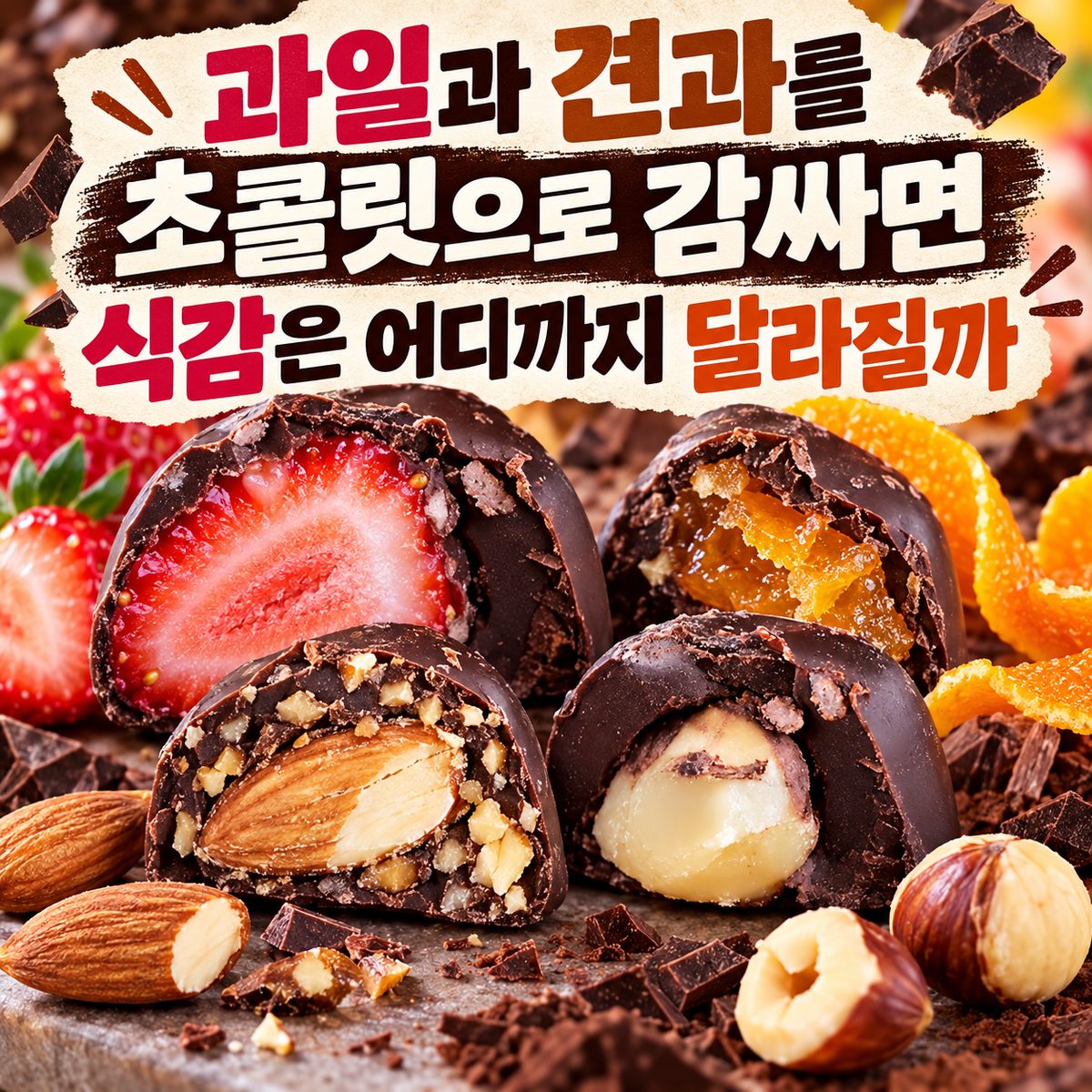 과일과 견과를 초콜릿으로 감싸면 식감은 어디까지 달라질까