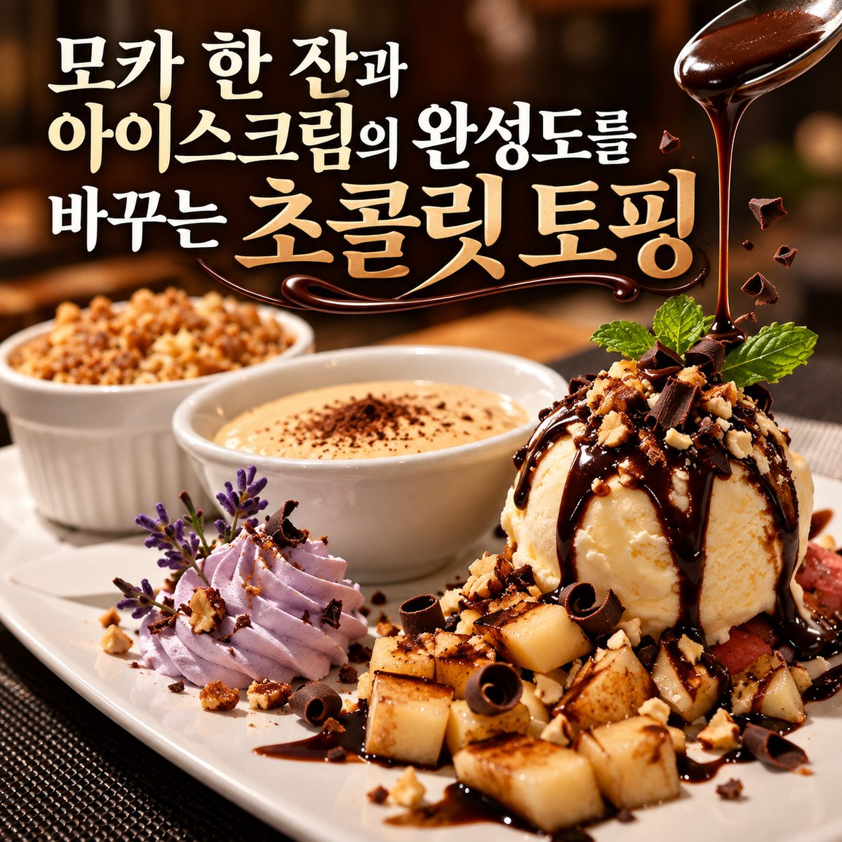 모카 한 잔과 아이스크림의 완성도를 바꾸는 초콜릿 토핑