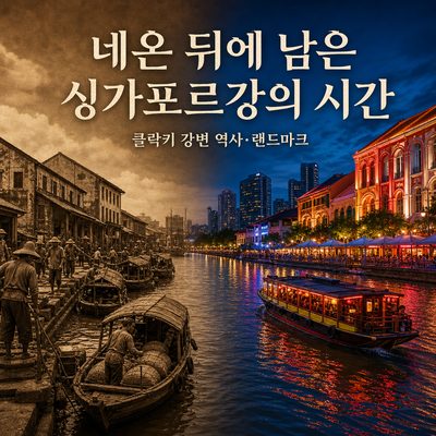 클락키의 네온 뒤에 남아 있는 싱가포르강의 시간