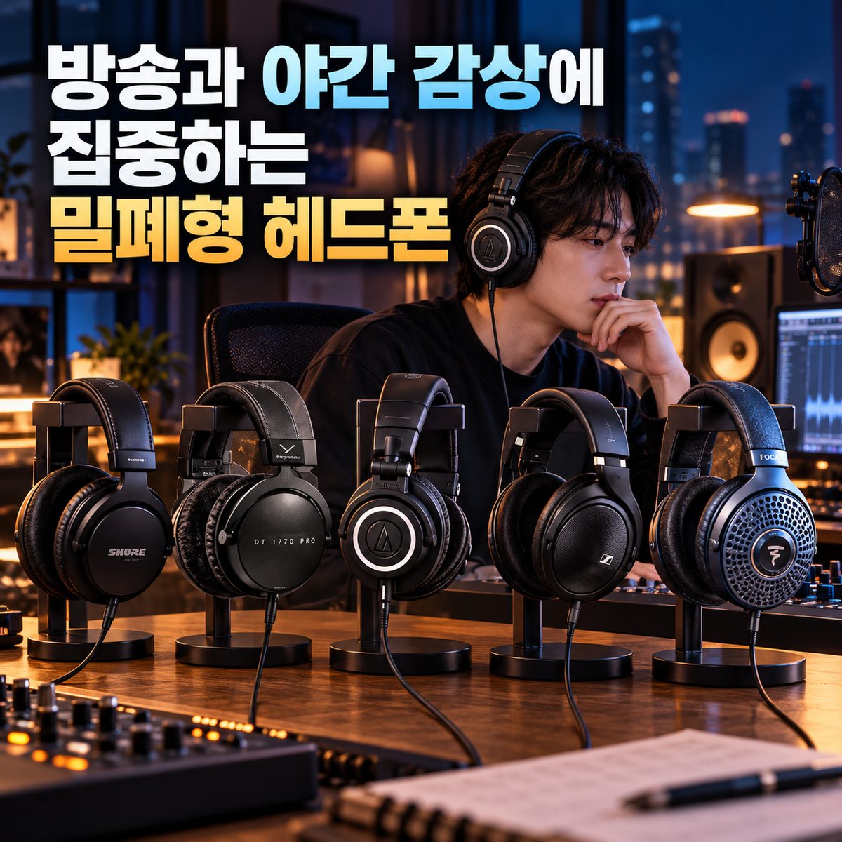 방송과 야간 감상에 집중하는 밀폐형 헤드폰