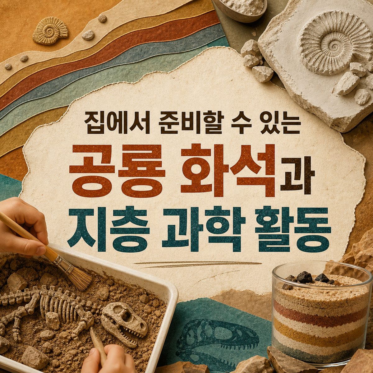 집에서 준비할 수 있는 공룡 화석과 지층 과학 활동