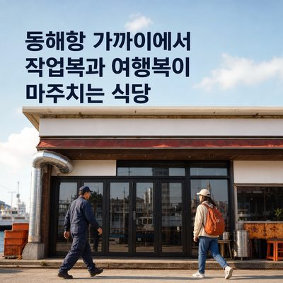 동해항 가까이에서 작업복과 여행복이 마주치는 식당