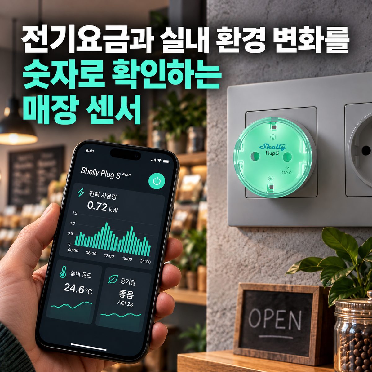 전기요금과 실내 환경 변화를 숫자로 확인하는 매장 센서