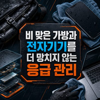 비 맞은 가방과 전자기기를 더 망치지 않는 응급 관리