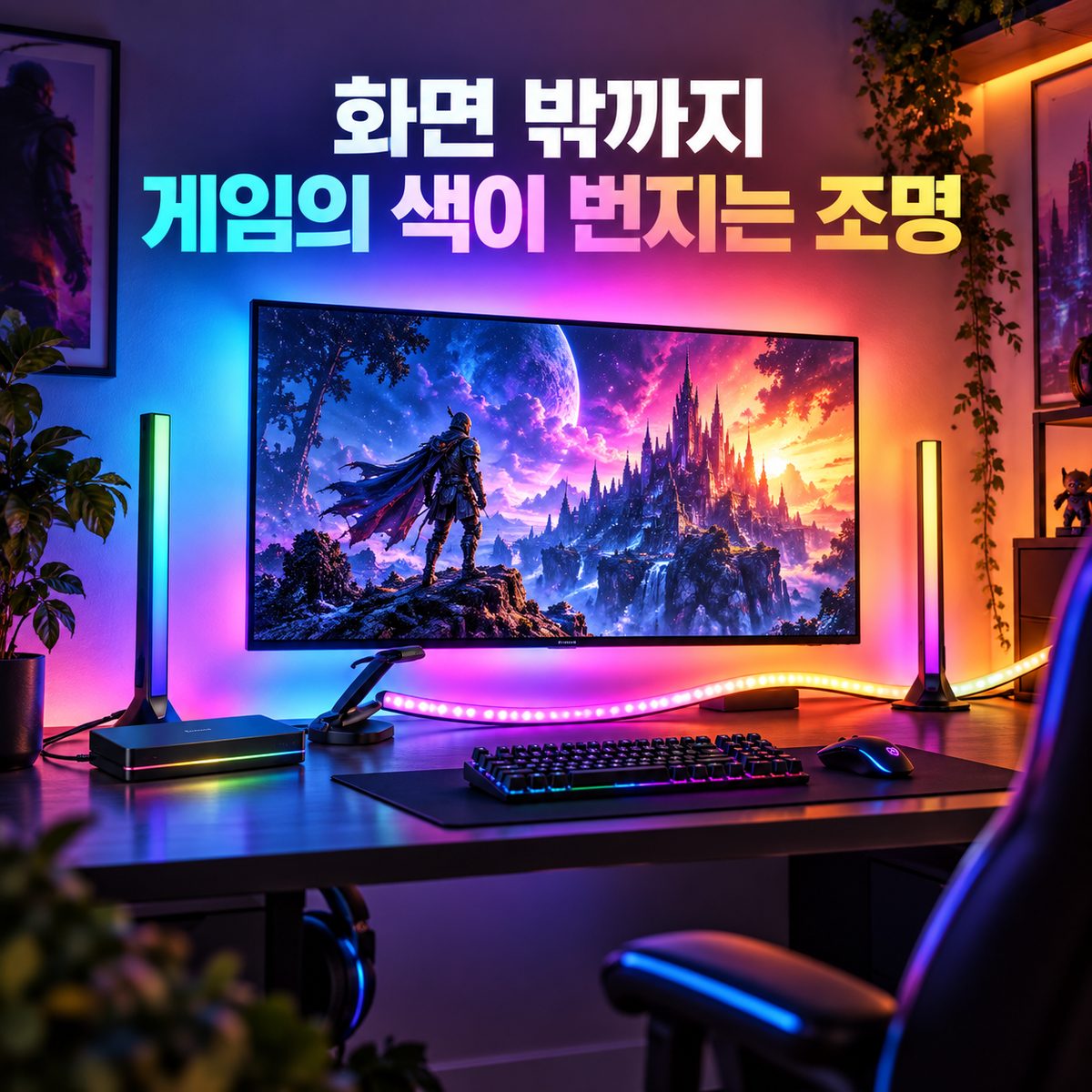 화면 밖까지 게임의 색이 번지는 조명