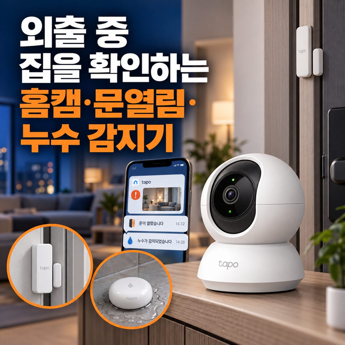 외출 중 집을 확인하는 홈캠·문열림·누수 감지기