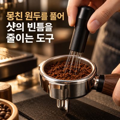 まとまったコーヒー豆をほぐしてショットの隙間を減らす道具