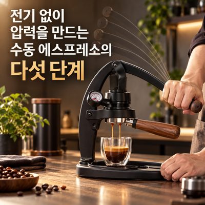 電気なしで圧力を作る手動エスプレッソの五段階