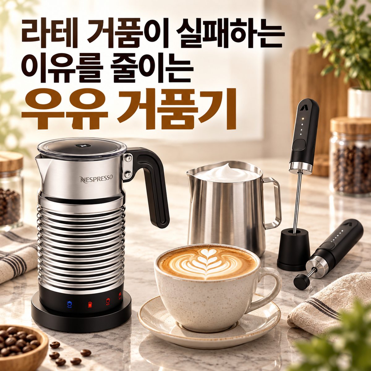 라테 거품이 실패하는 이유를 줄이는 우유 거품기
