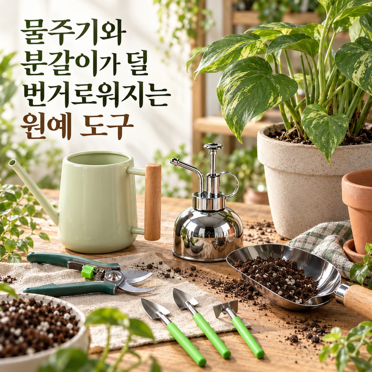 물주기와 분갈이가 덜 번거로워지는 원예 도구