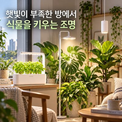햇빛이 부족한 방에서 식물을 키우는 조명