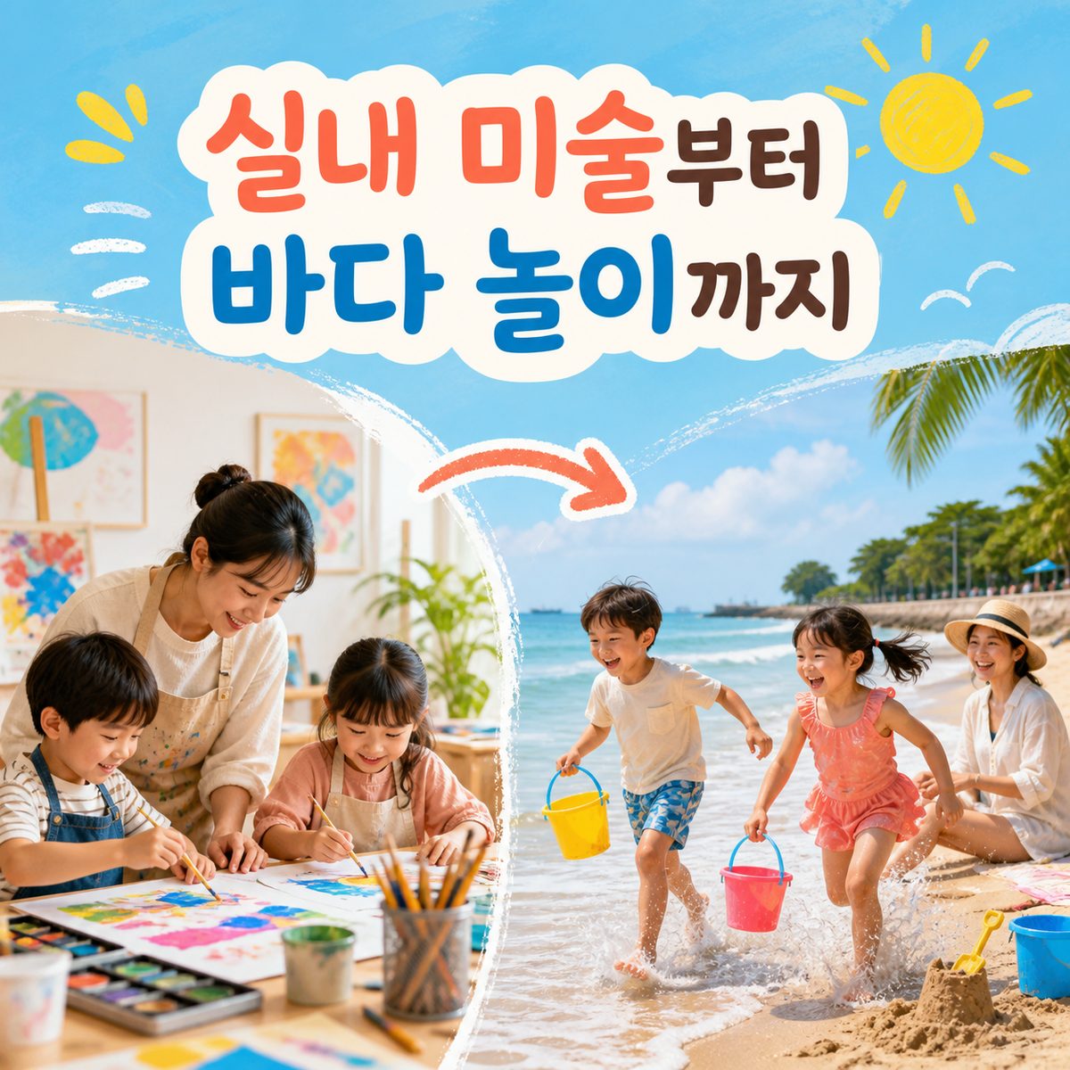 아이와 카통 가는 날, 실내 미술부터 바다 놀이까지