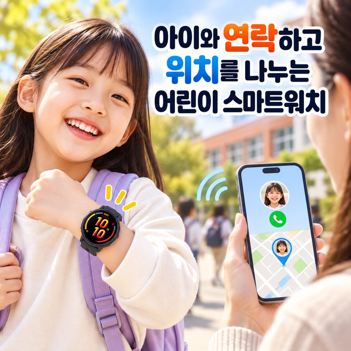 아이와 연락하고 위치를 나누는 어린이 스마트워치