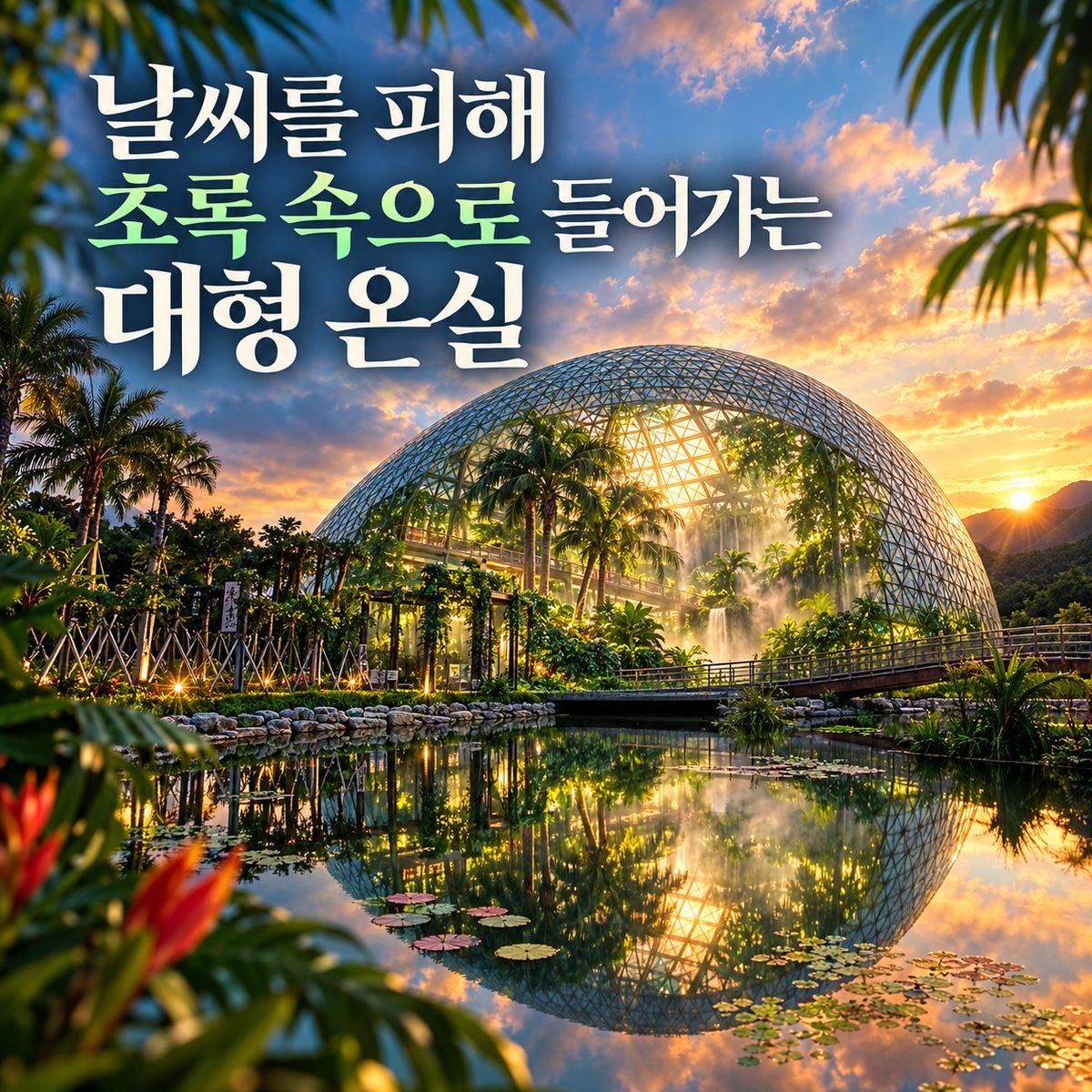 날씨를 피해 초록 속으로 들어가는 대형 온실