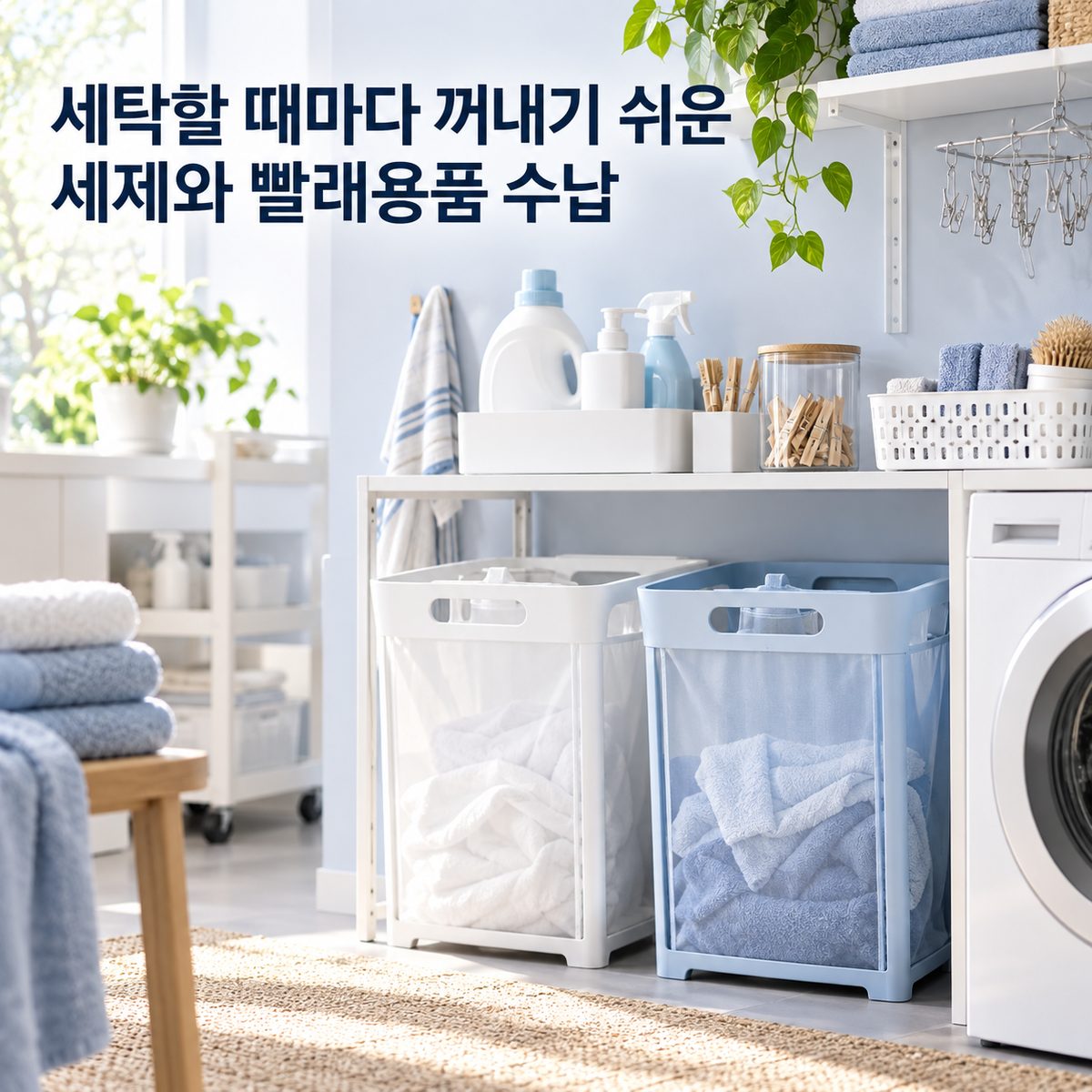 세탁할 때마다 꺼내기 쉬운 세제와 빨래용품 수납