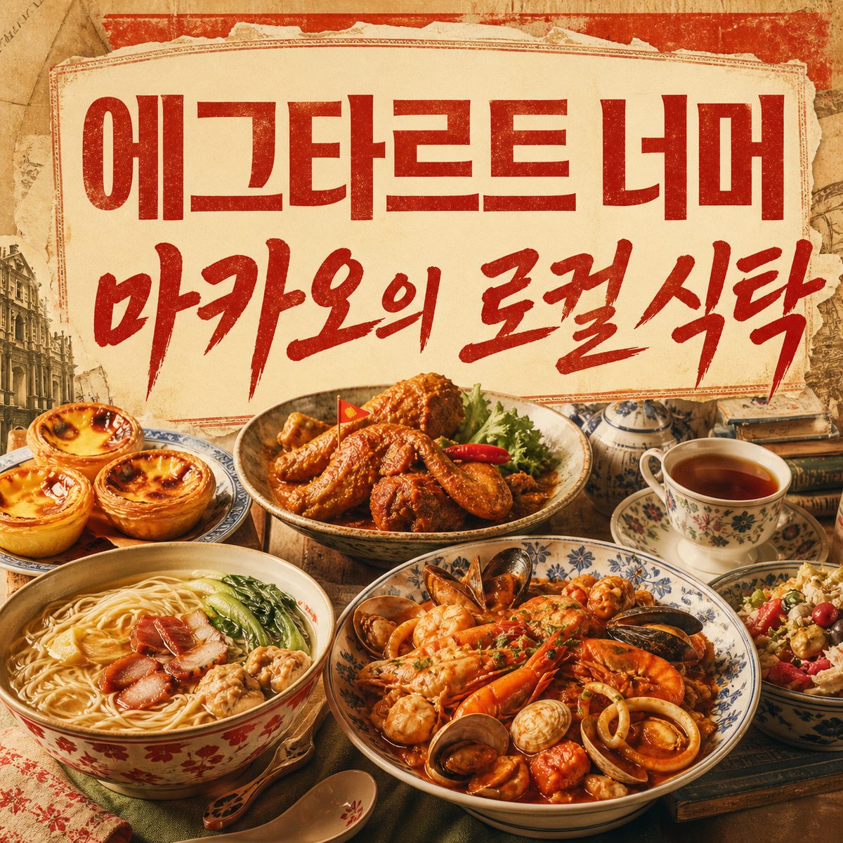 에그타르트 너머에 있는 마카오의 로컬 식탁