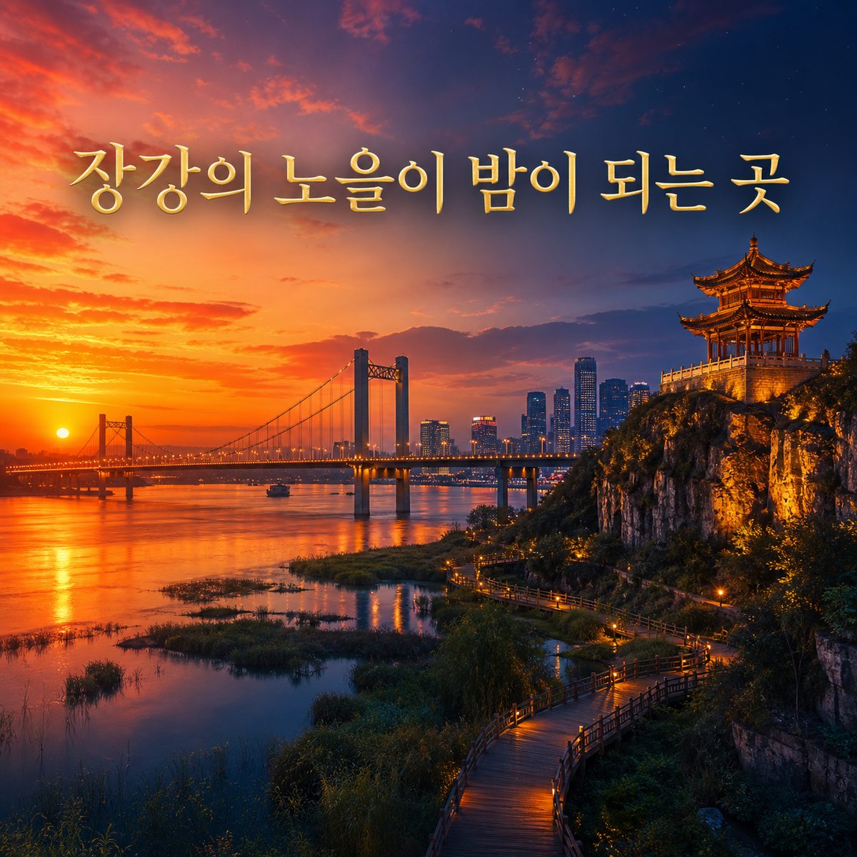 장강의 노을이 난징 야경으로 바뀌는 곳