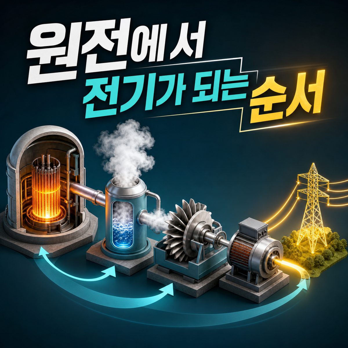 原子力発電所の内部で電気が作られる順序