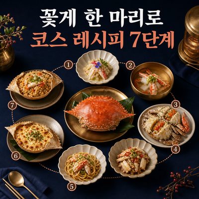 꽃게 한 마리로 전채부터 볶음밥까지 잇는 코스 레시피 7단계