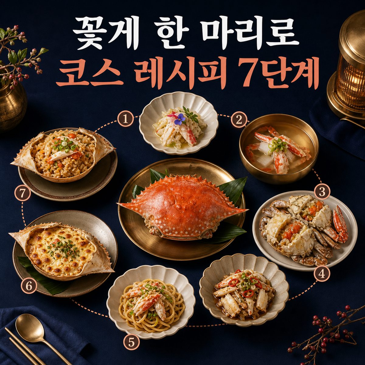 꽃게 한 마리로 전채부터 볶음밥까지 잇는 코스 레시피 7단계