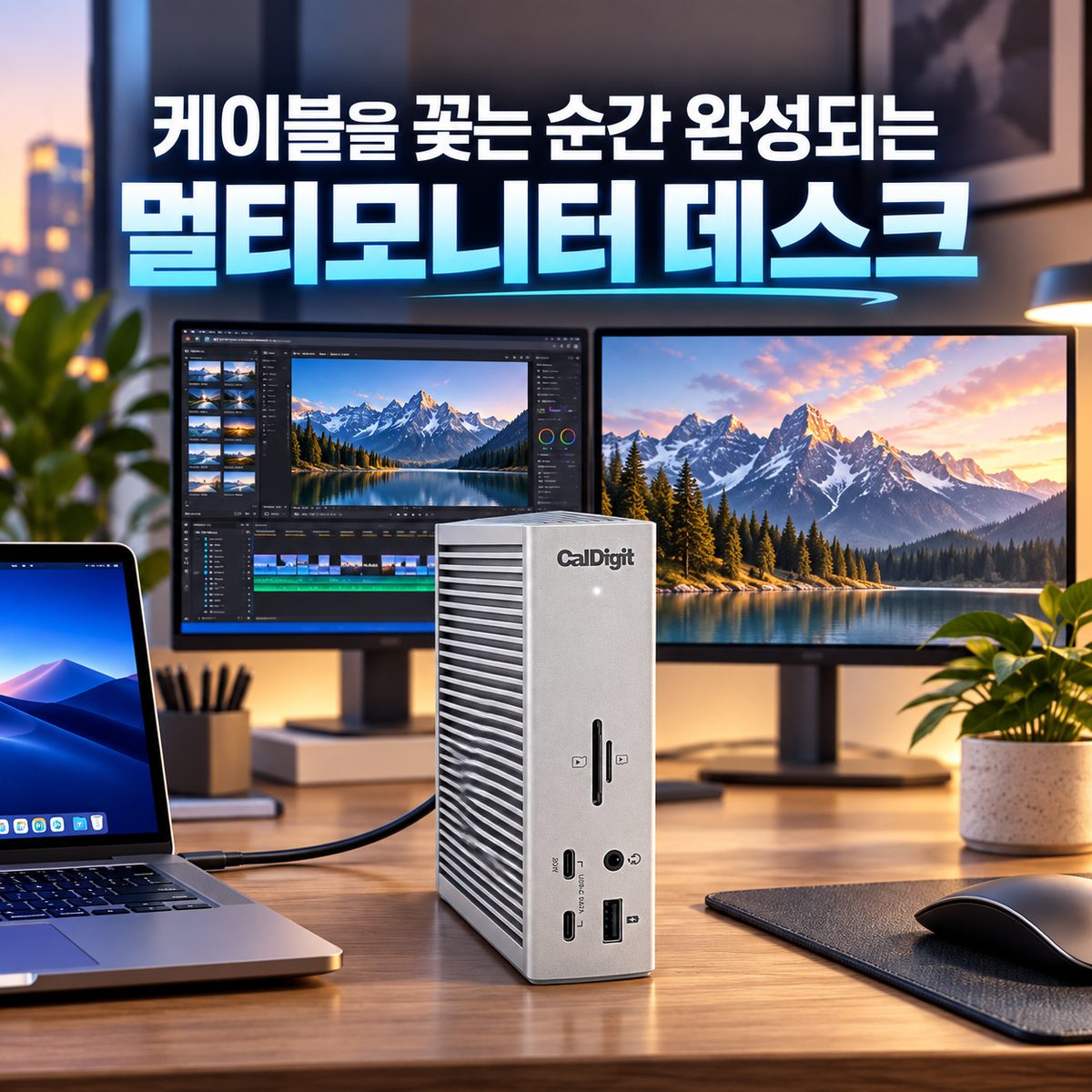 케이블을 꽂는 순간 완성되는 멀티모니터 데스크