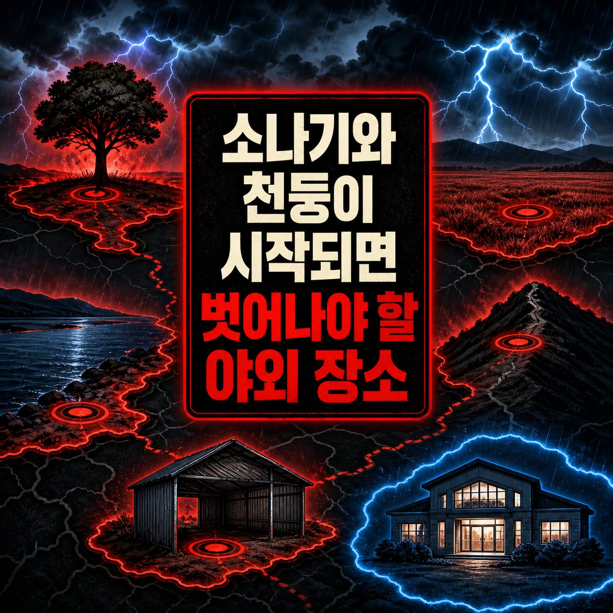 소나기와 천둥이 시작되면 벗어나야 할 야외 장소