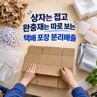 상자는 접고 완충재는 따로 보는 택배 포장 분리배출
