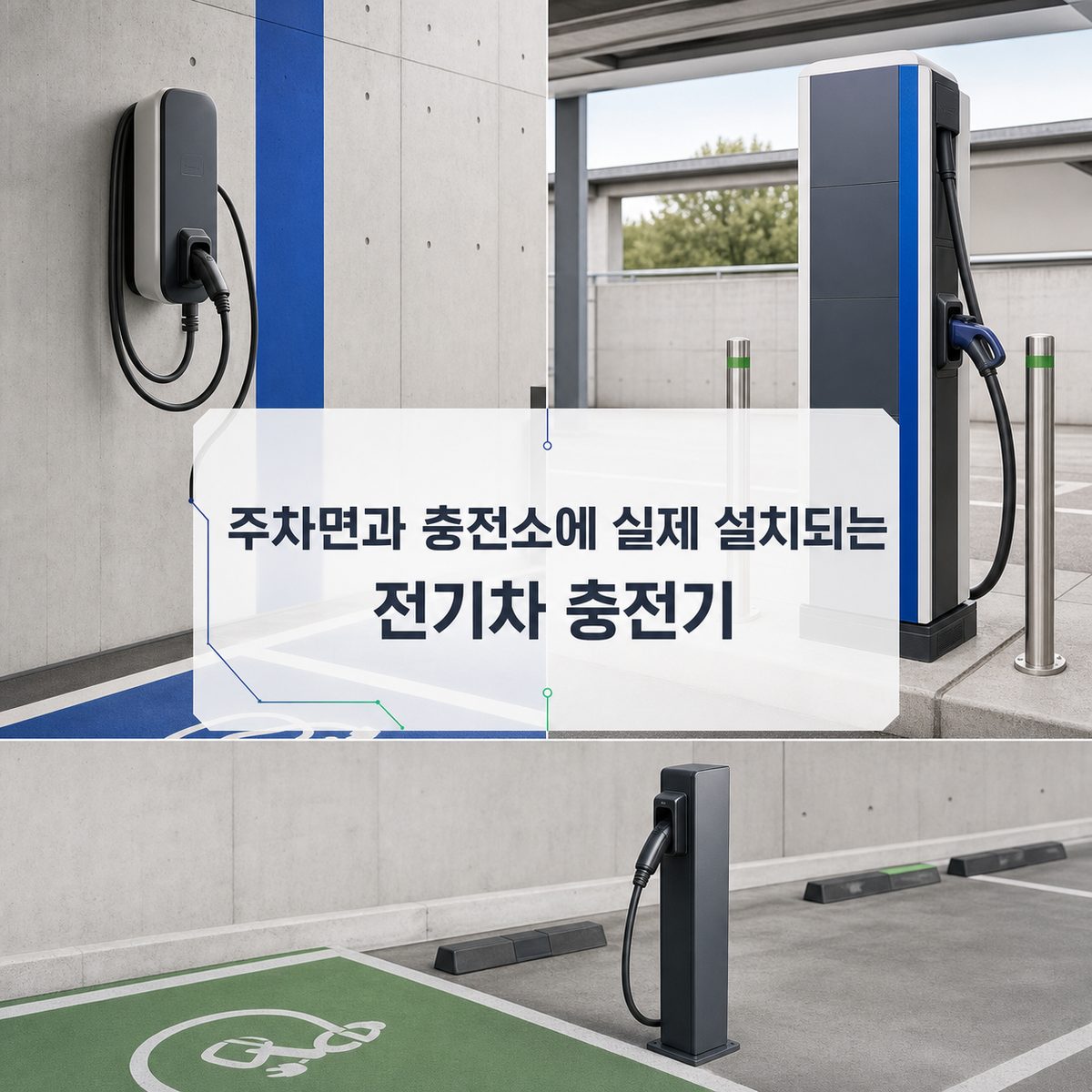 주차면과 충전소에 실제 설치되는 전기차 충전기