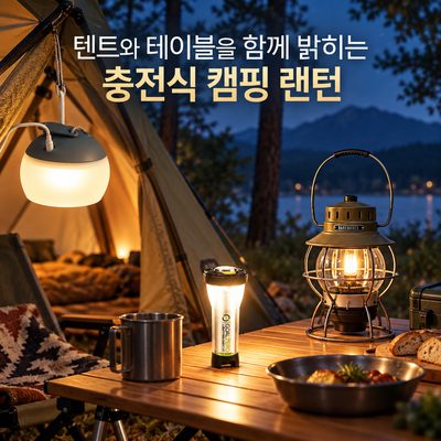 텐트와 테이블을 함께 밝히는 충전식 캠핑 랜턴