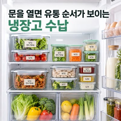 문을 열면 유통 순서가 보이는 냉장고 수납