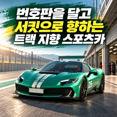 번호판을 달고 서킷으로 향하는 트랙 지향 스포츠카