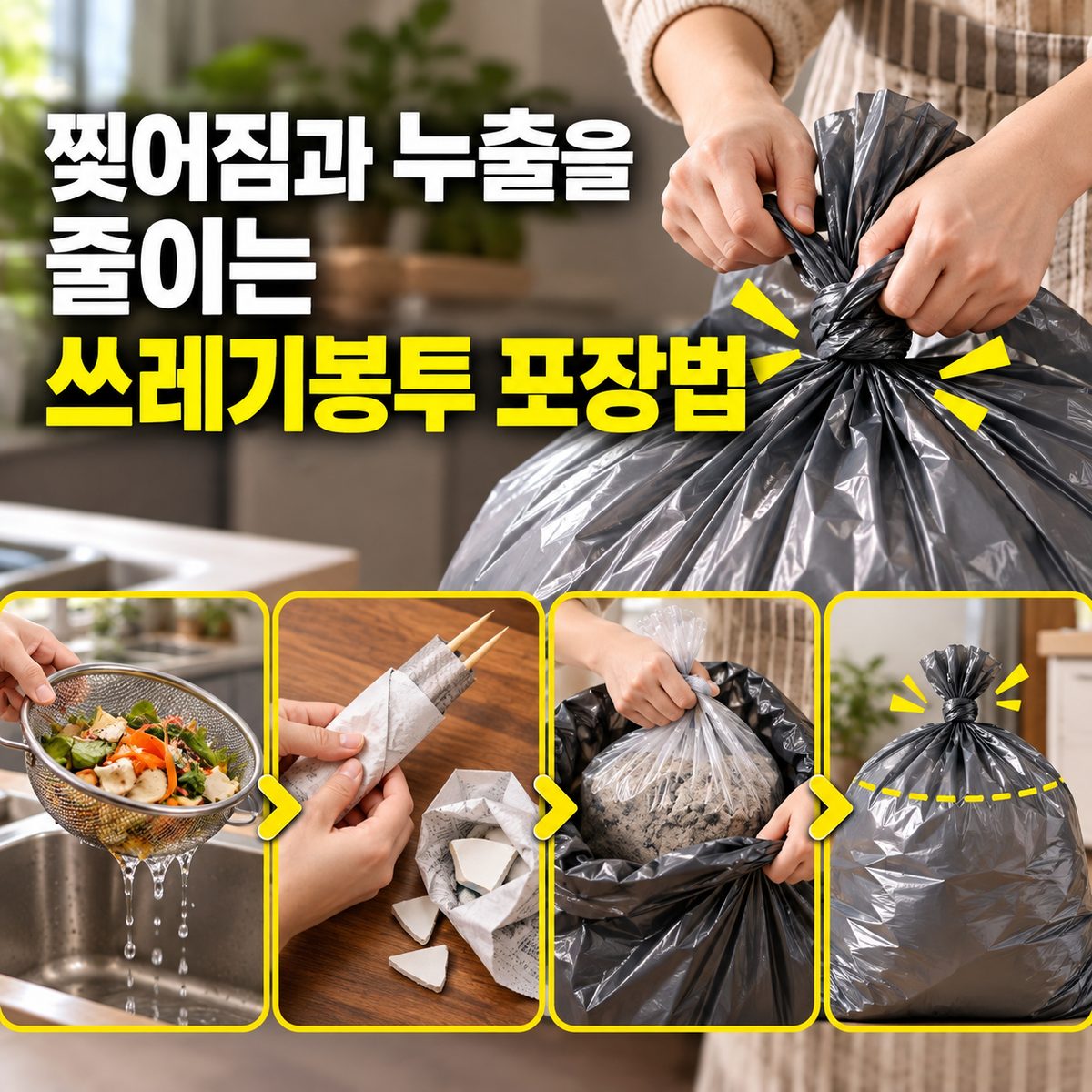 찢어짐과 누출을 줄이는 쓰레기봉투 포장법