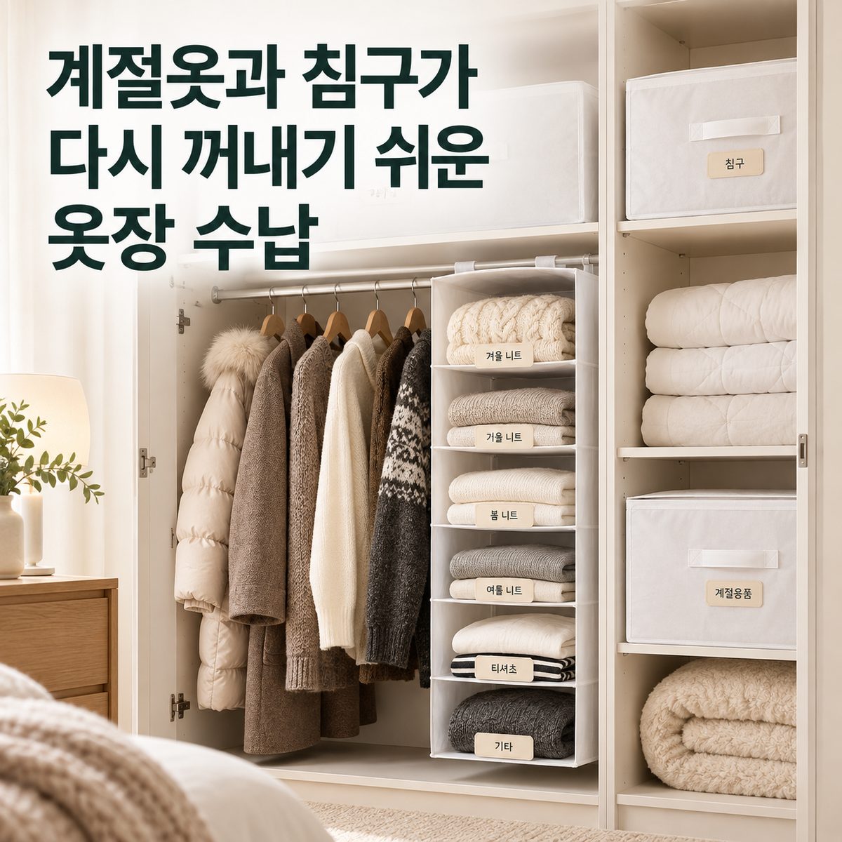 계절옷과 침구가 다시 꺼내기 쉬운 옷장 수납