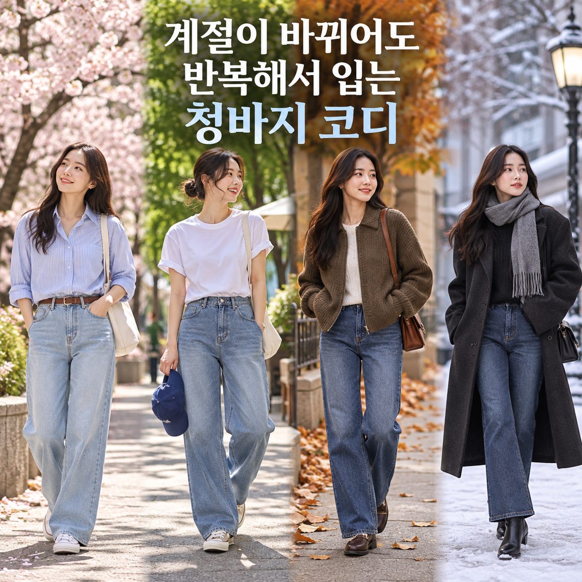 계절이 바뀌어도 반복해서 입는 청바지 코디
