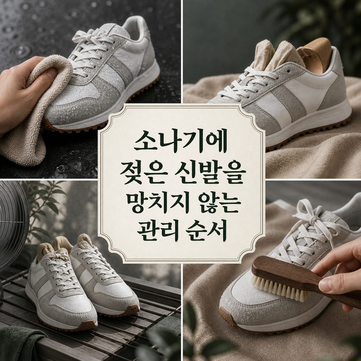 소나기에 젖은 신발을 망치지 않는 관리 순서