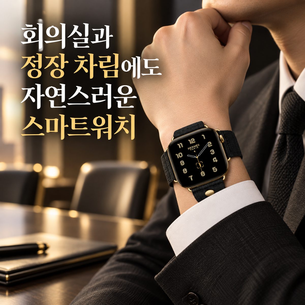 회의실과 정장 차림에도 자연스러운 스마트워치