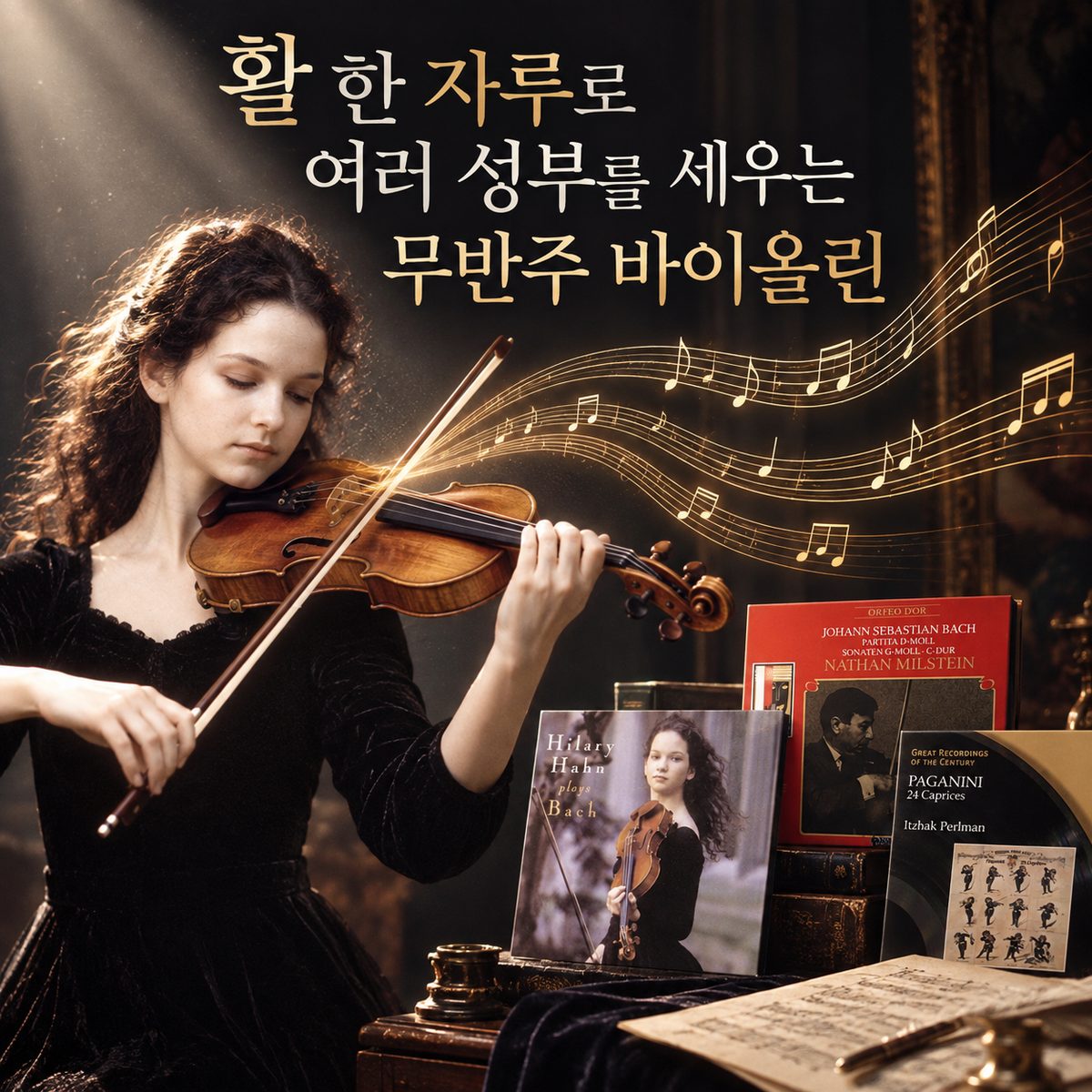 활 한 자루로 여러 성부를 세우는 무반주 바이올린