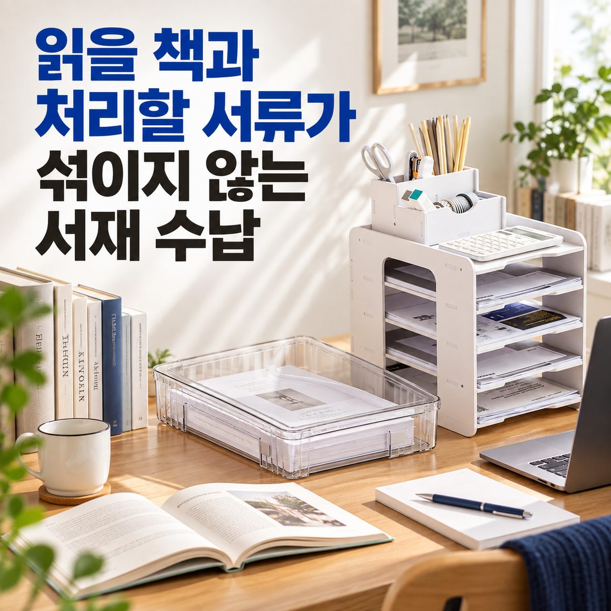 읽을 책과 처리할 서류가 섞이지 않는 서재 수납