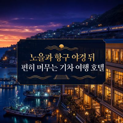 노을과 항구 야경 뒤 편히 머무는 기차 여행 호텔