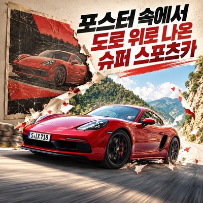 포스터 속에서 도로 위로 나온 고성능 플래그십